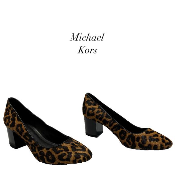 Michael Michael Kors Calf Hair Leopard Print Chunky Heel Pumps Heels Size 8 - Picture 1 of 11